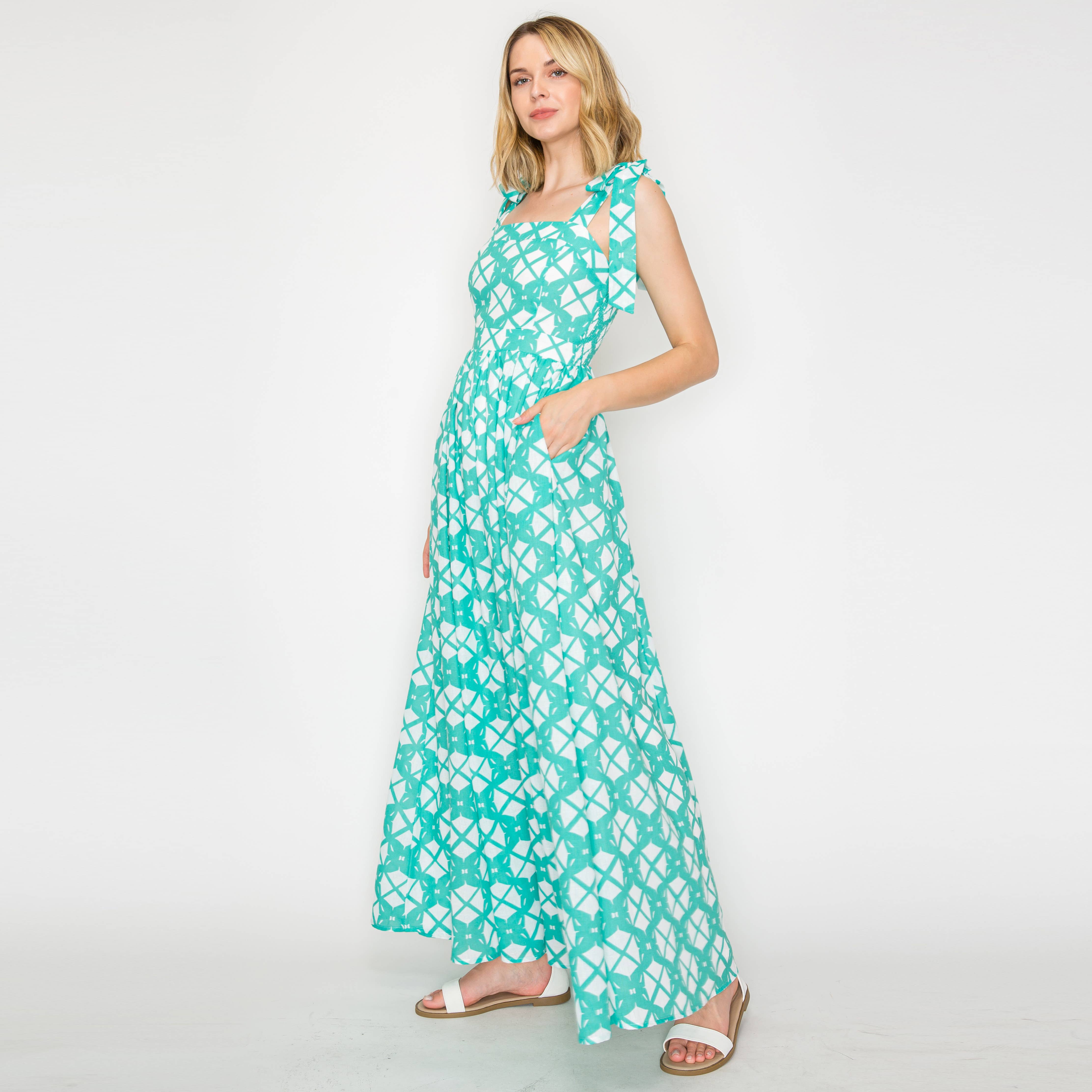 Mint Geo Lace Print Maxi Dress
