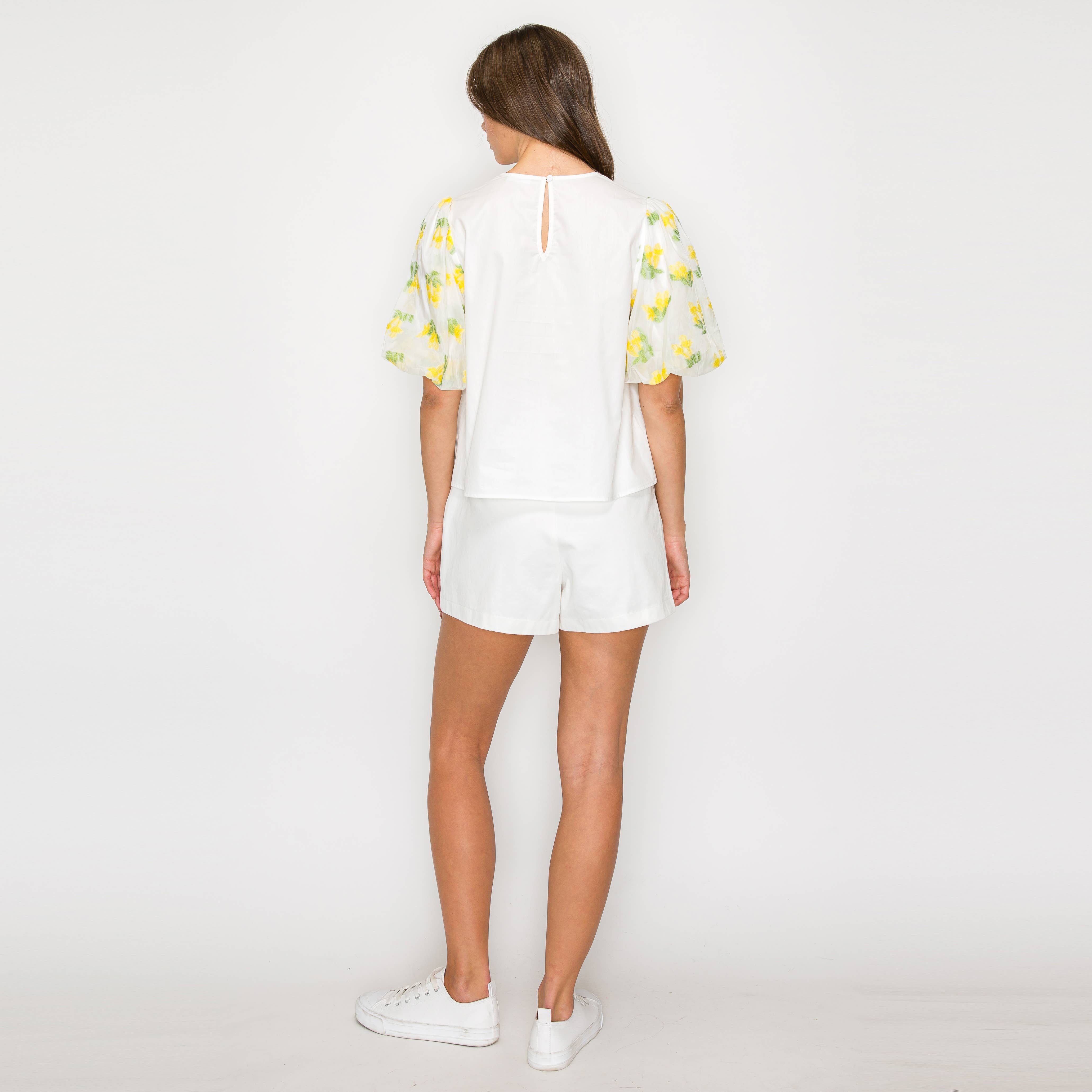 Yellow Flowers Puff Sleeve Top