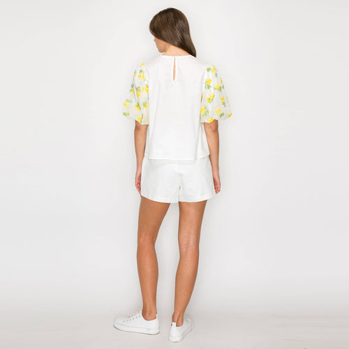Yellow Flowers Puff Sleeve Top