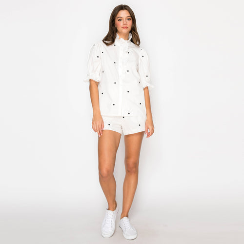 Dandelion Embroidery Shirts with Ruffle Detail