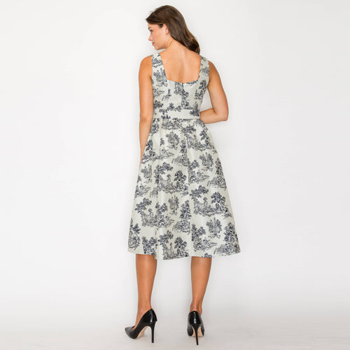 Toile Jacquard pattern midi dress