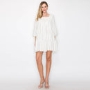 Striped linen mini dress with 3/4 sleeves
