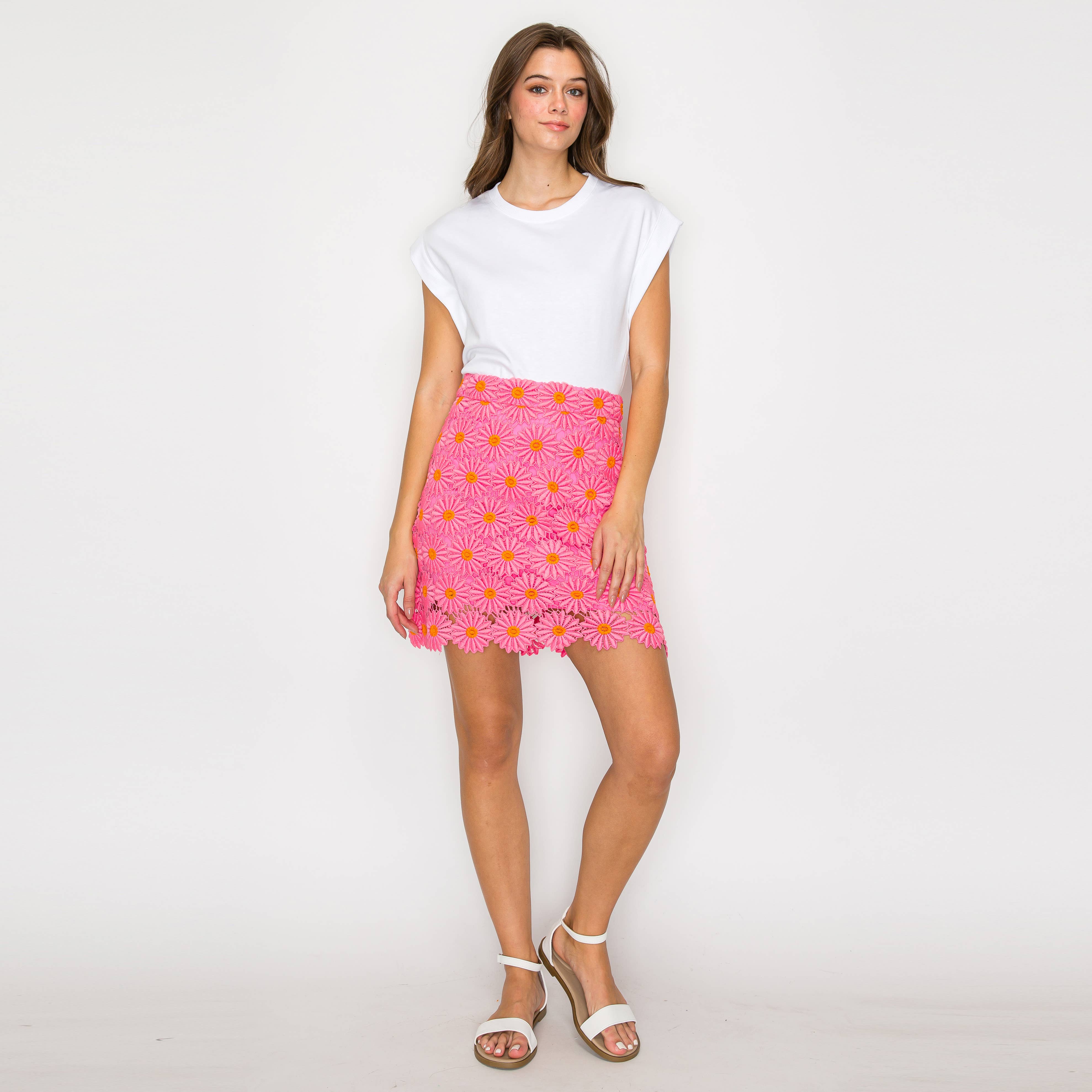Pink Daisy Lace Mini Skirt