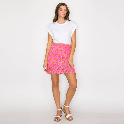Pink Daisy Lace Mini Skirt