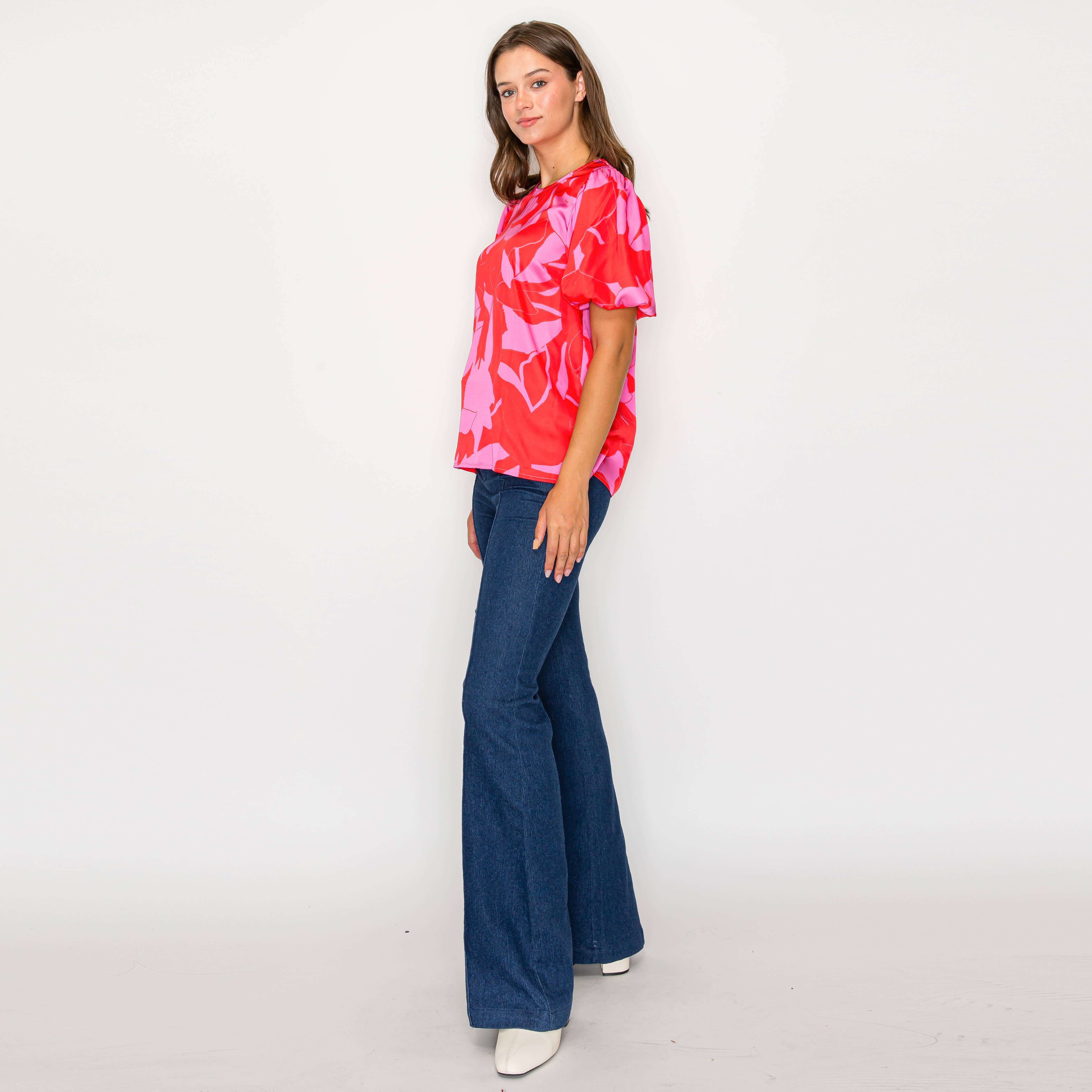 Perfect pink & red print blouse