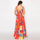 New Retro Red Tropical Maxi Dress