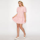 Charlotte Light Pink Boucle Mini Dress Puff Sleeves -LWD2879