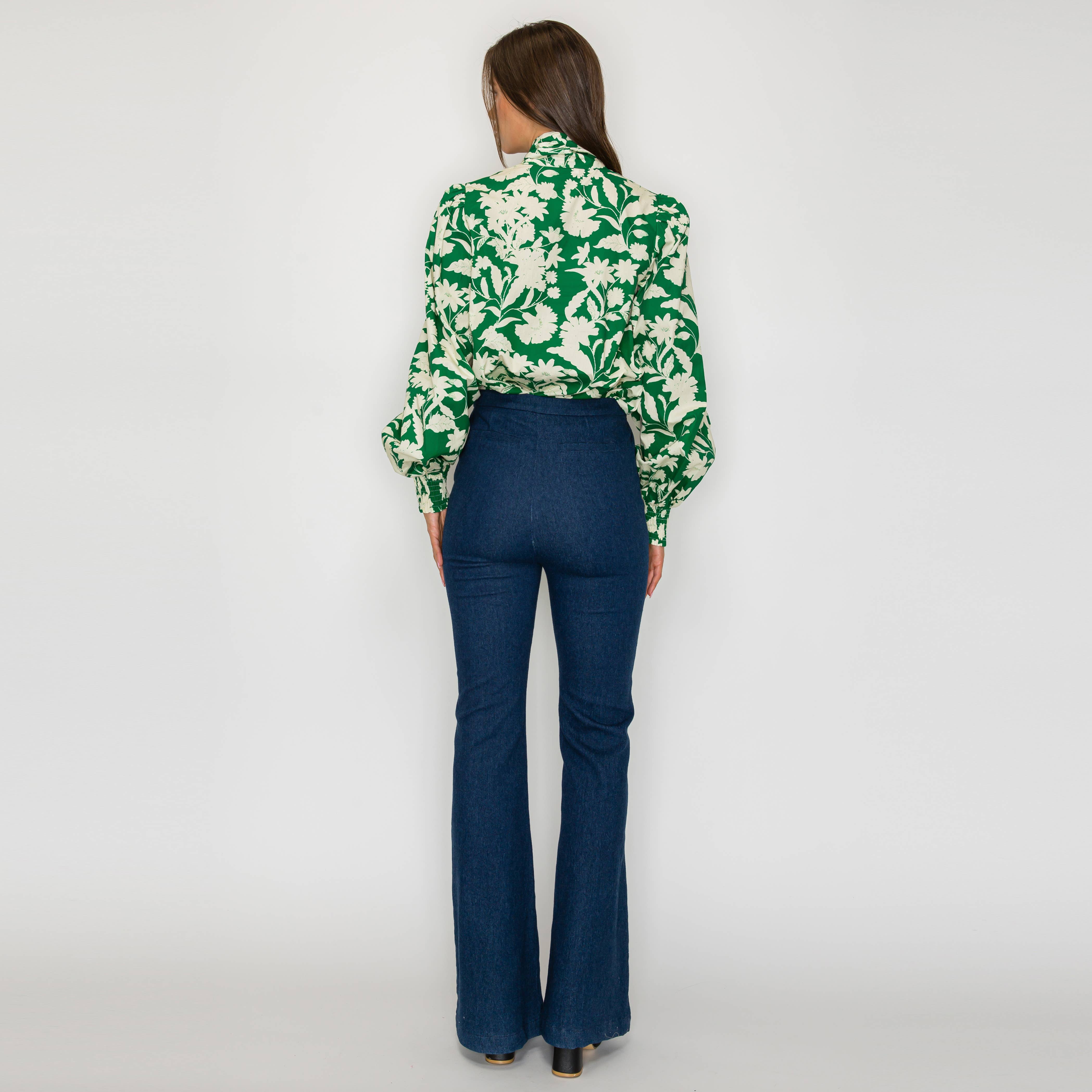 Emerald Garden Bow-Tie Blouse