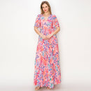 Print wrap maxi dress with flare sleeves