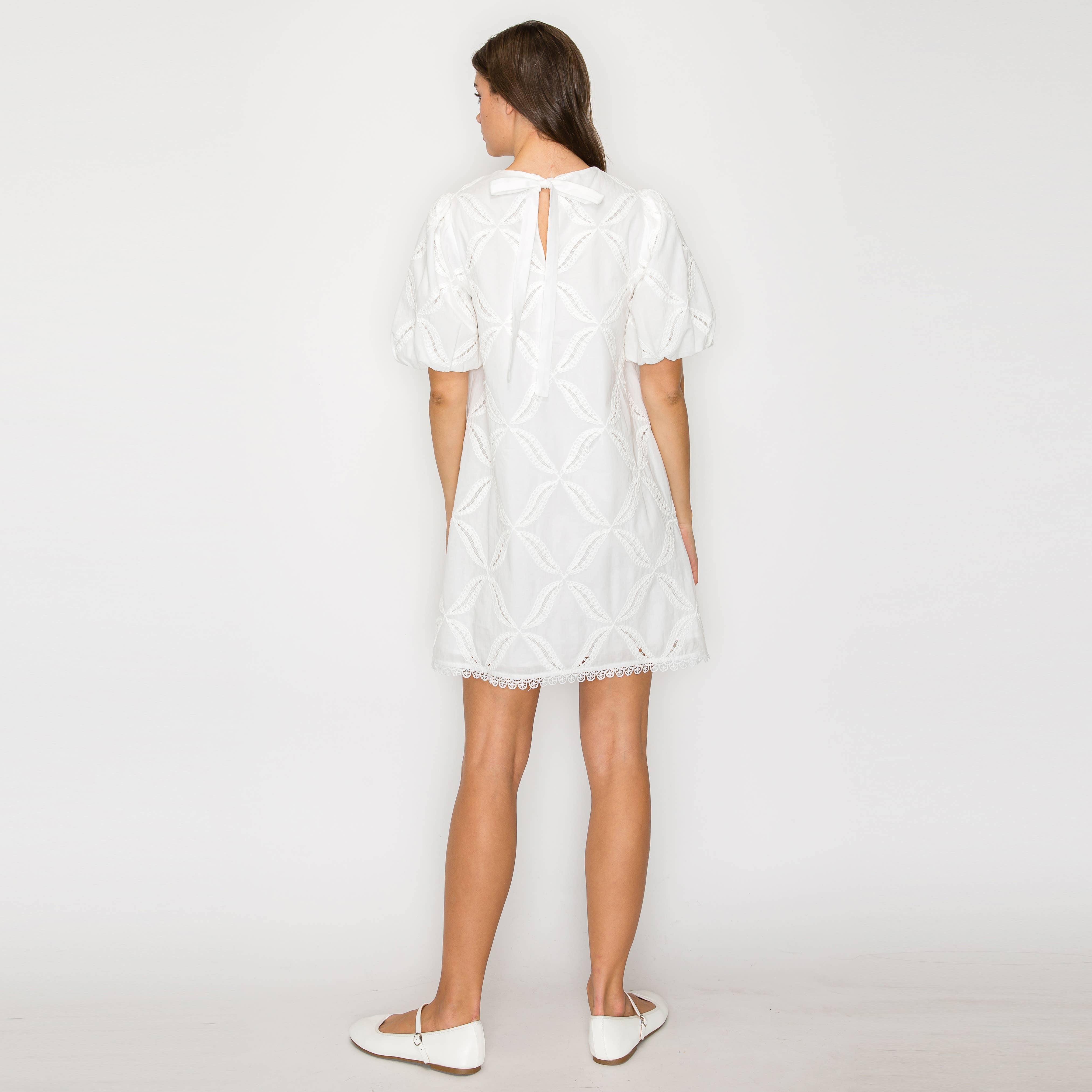 Pure White Cotton with Embroidery Mini Dress