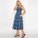 Denim Flower Jacquard Midi Dress with Flower patch