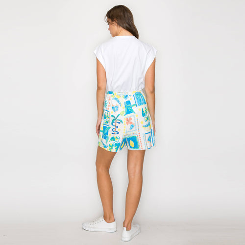 Retro Blue Palm Tree Print Skort w/ Rick Rack trim
