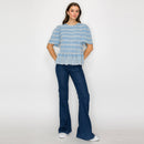 Periwinkle with White Embroidery Lovely Peplum Top