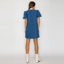 Classic Boucle Mini Shift Dress in Denim Blue