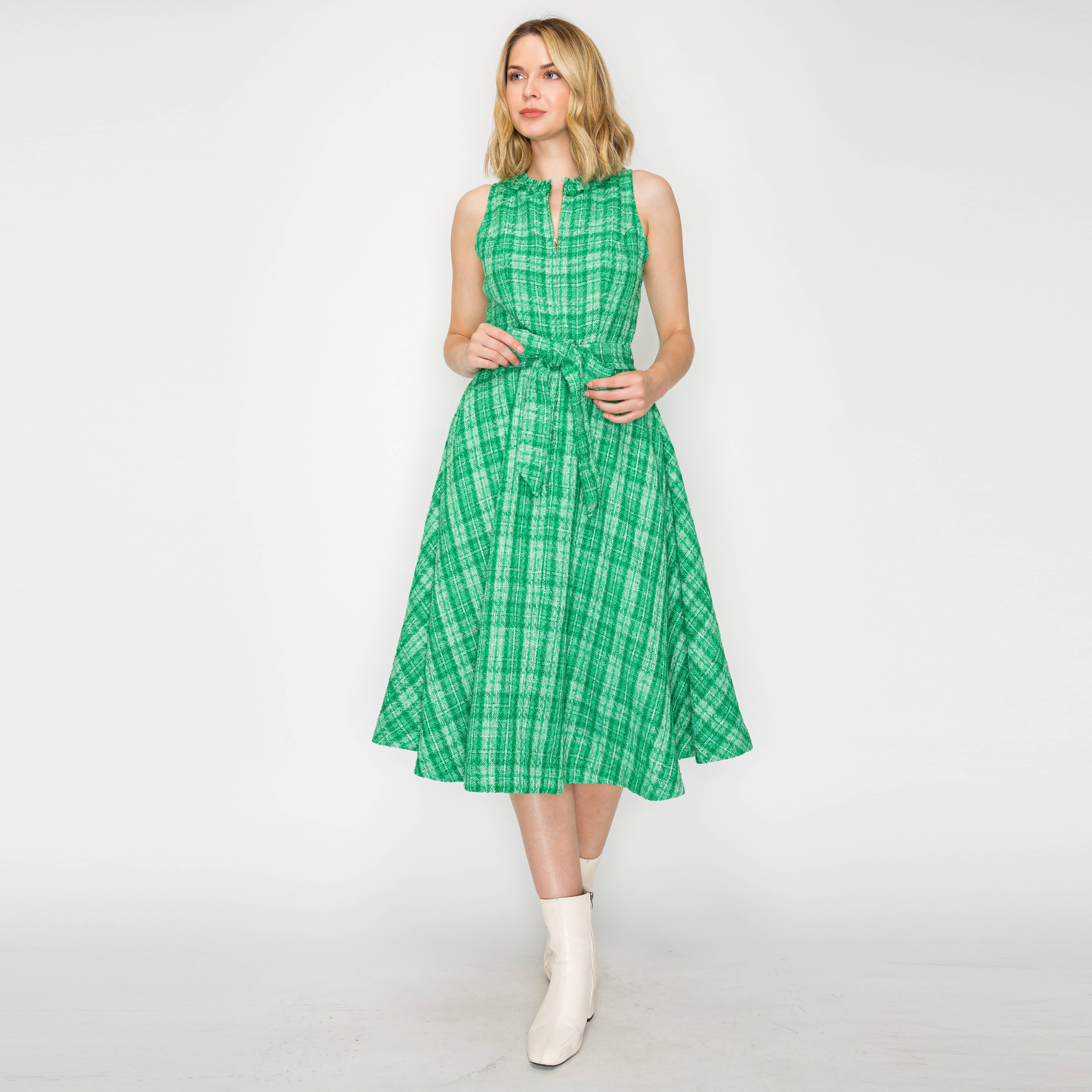 Pretty Green Checker Boucle Mini Dress