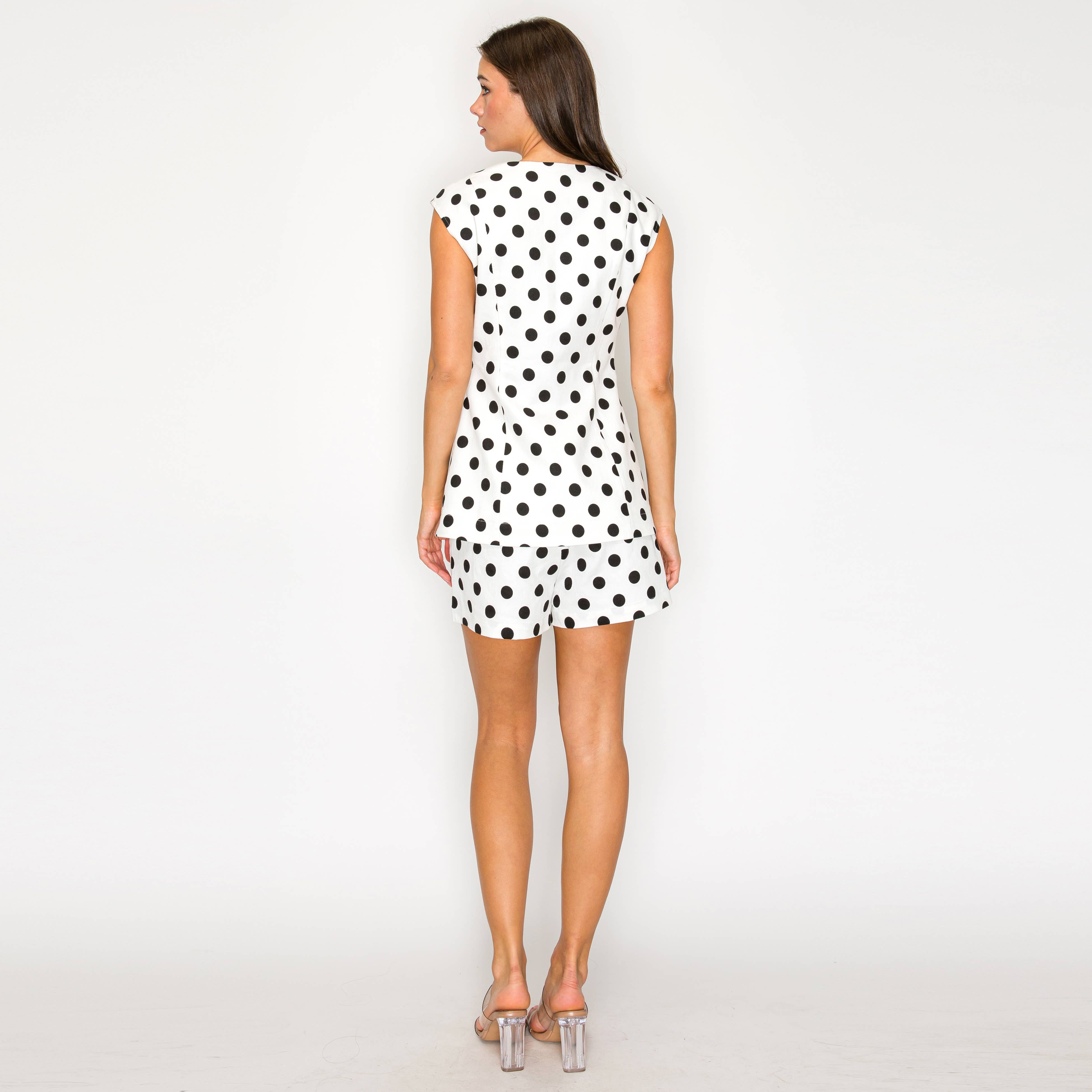 I LOVE POLKA DOTS White Button Vest Top