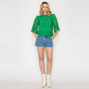Green Daisy Eyelet Top