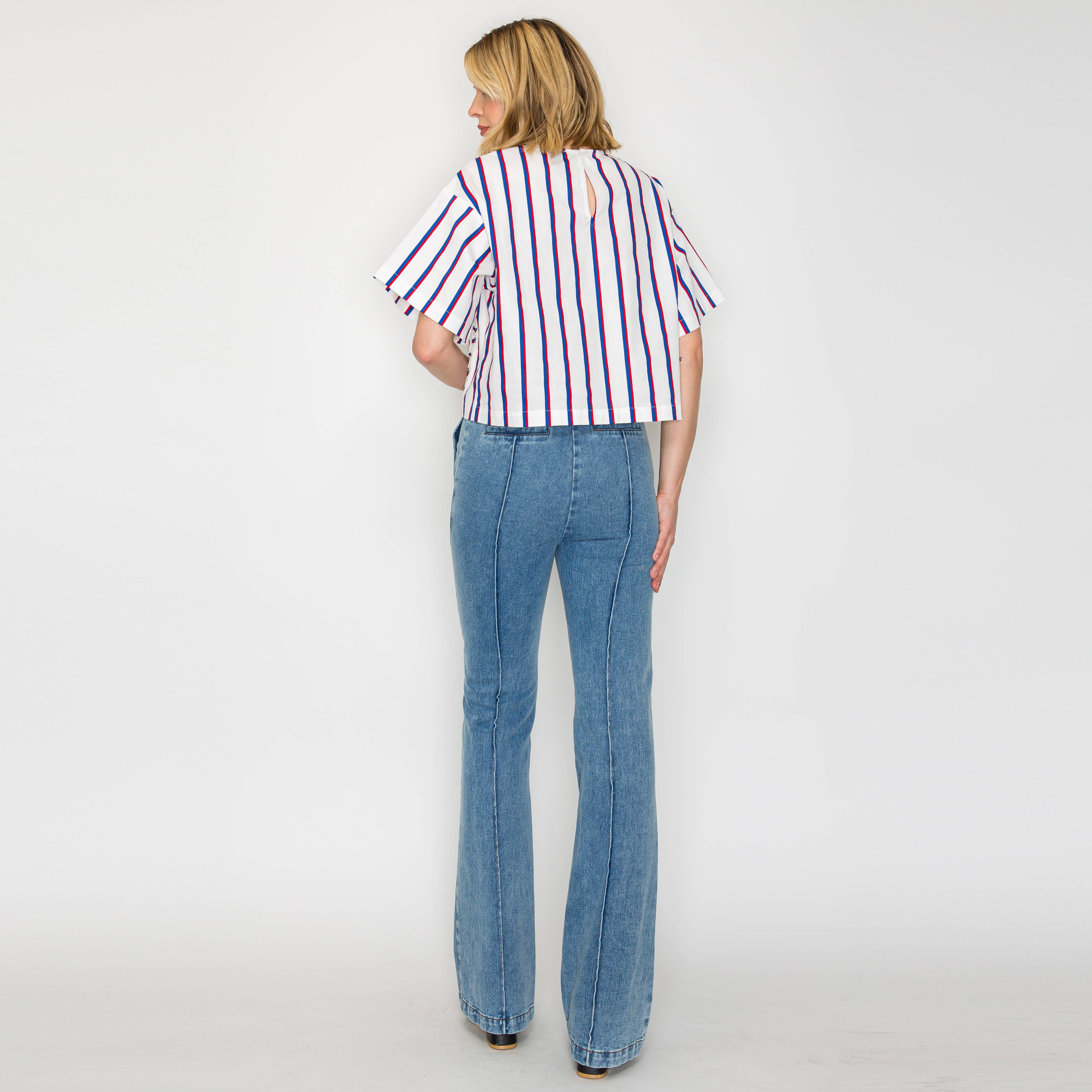 Ruffle Ruffle Stripe Top - Blue & Red stripe