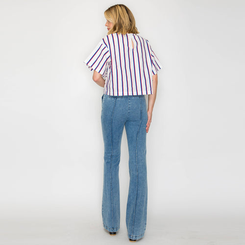 Ruffle Ruffle Stripe Top - Blue & Red stripe