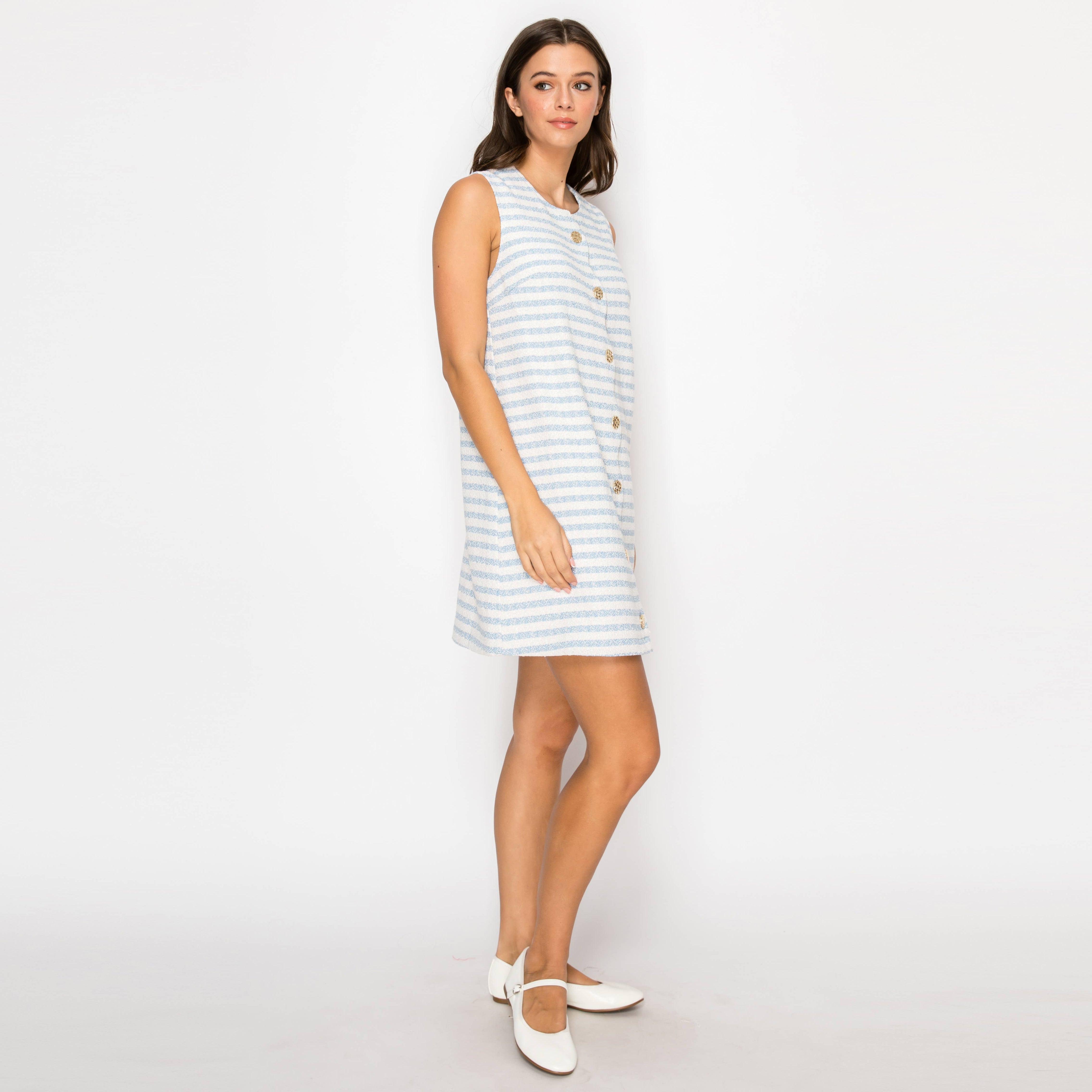 Sky blue & White Stripe French Boucle Shift Mini
