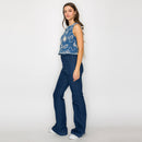 Jacquard Pattern Embroidery Top with Bow tie