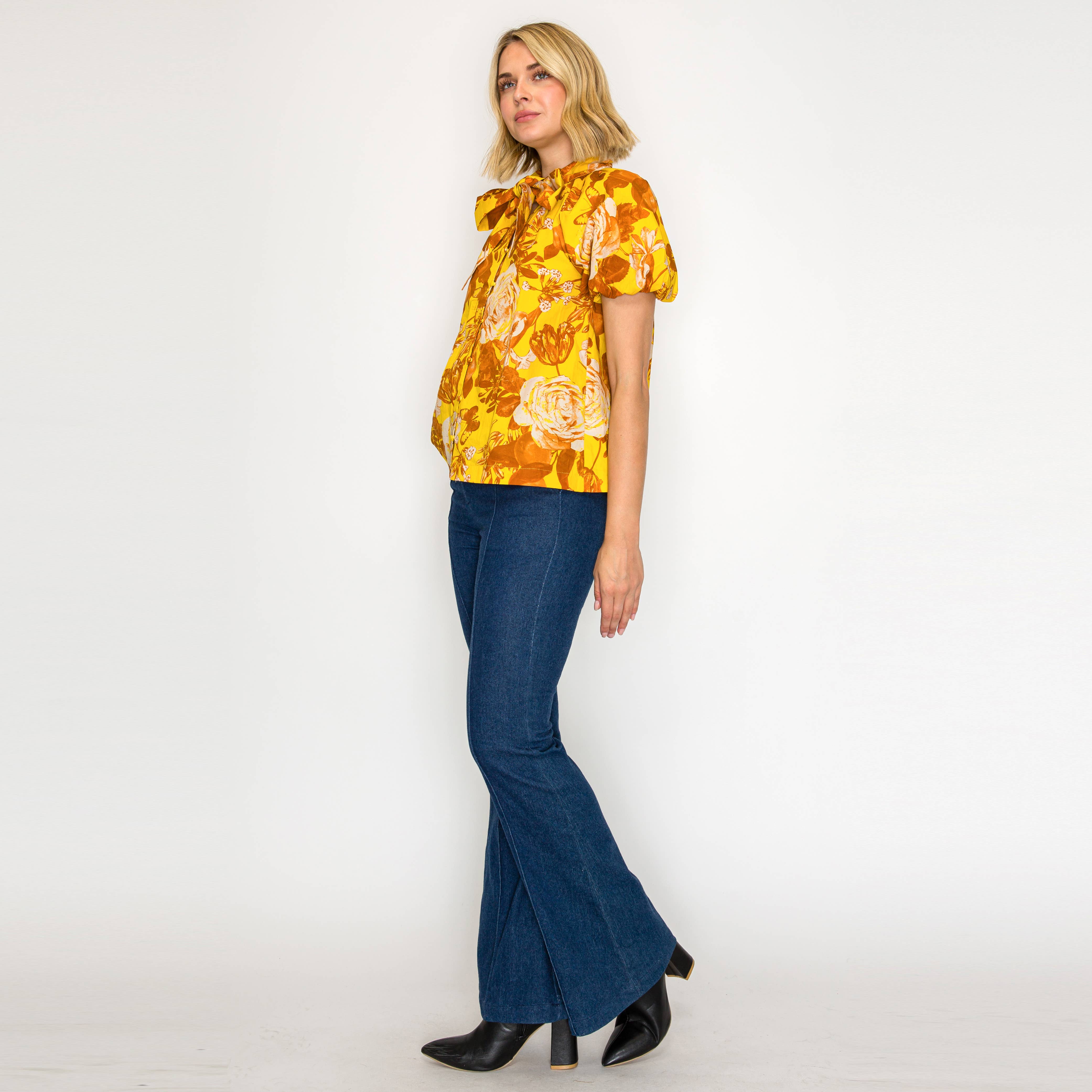 Merigold Rose Print Blouse with Tie