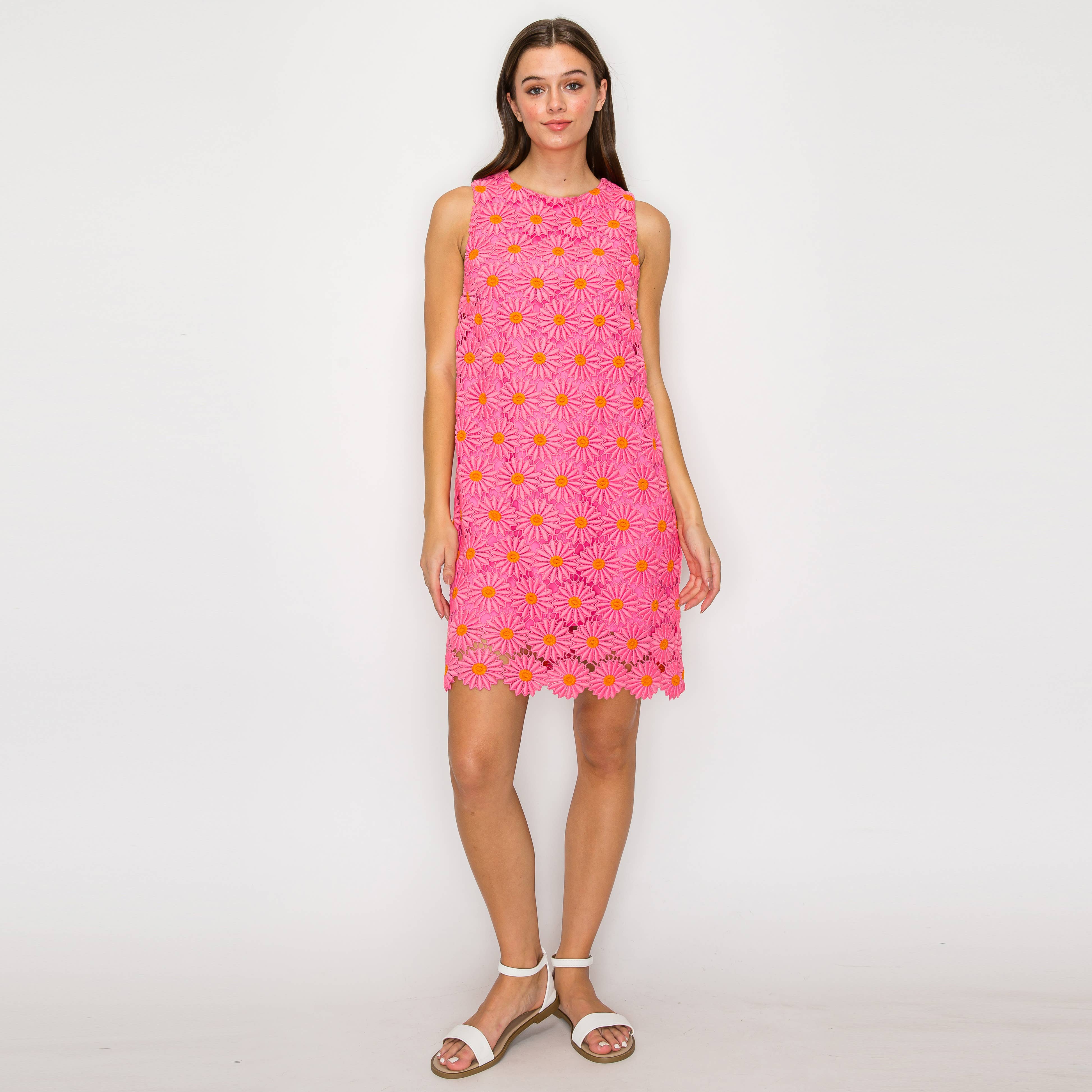 Pink Daisy Lace Mini Shift Dress