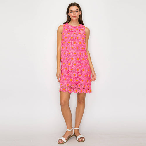 Pink Daisy Lace Mini Shift Dress
