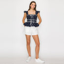 Navy Top with White Daisy Embroidery
