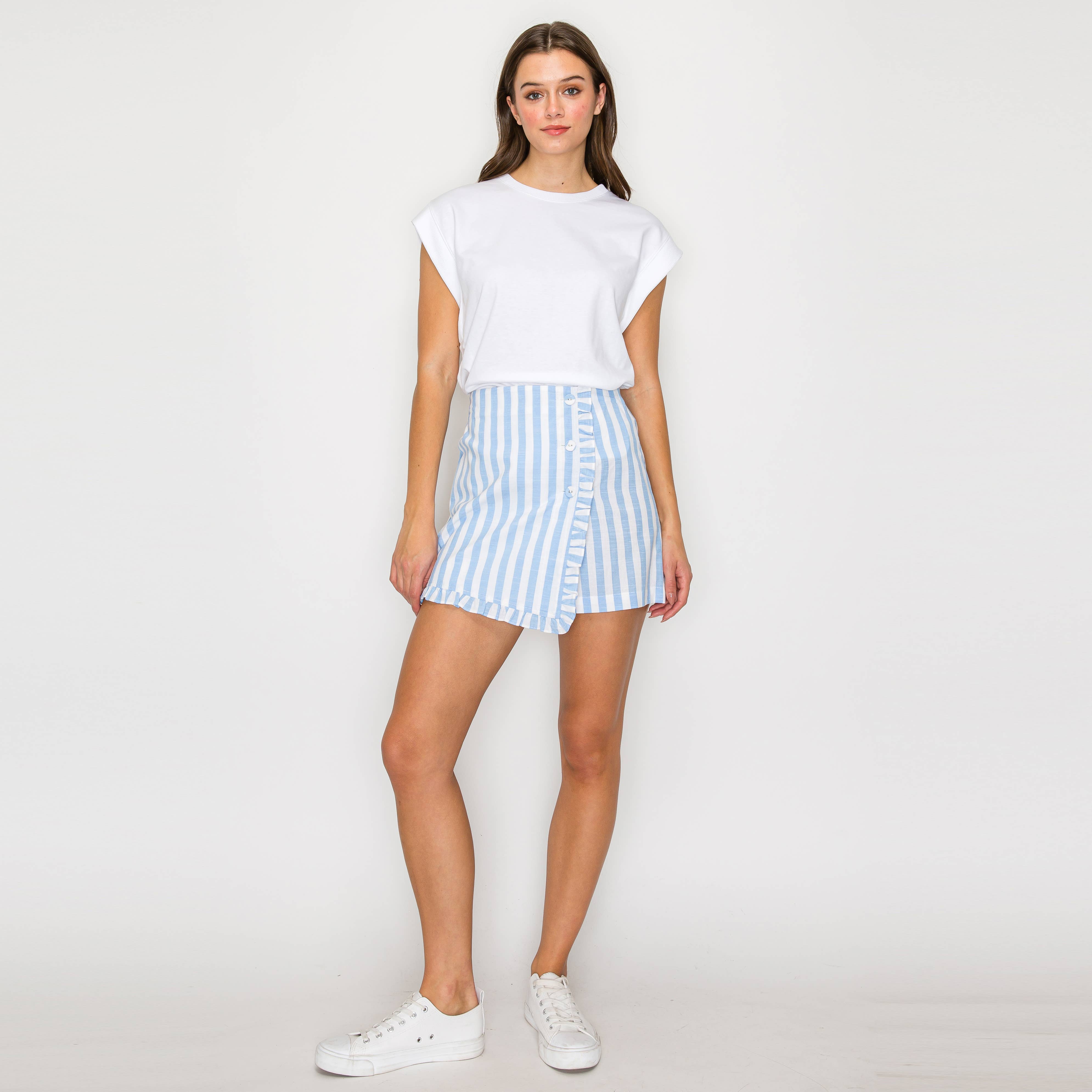 Ruffle Ruffle Stripe Skort - Blue & White Stripe