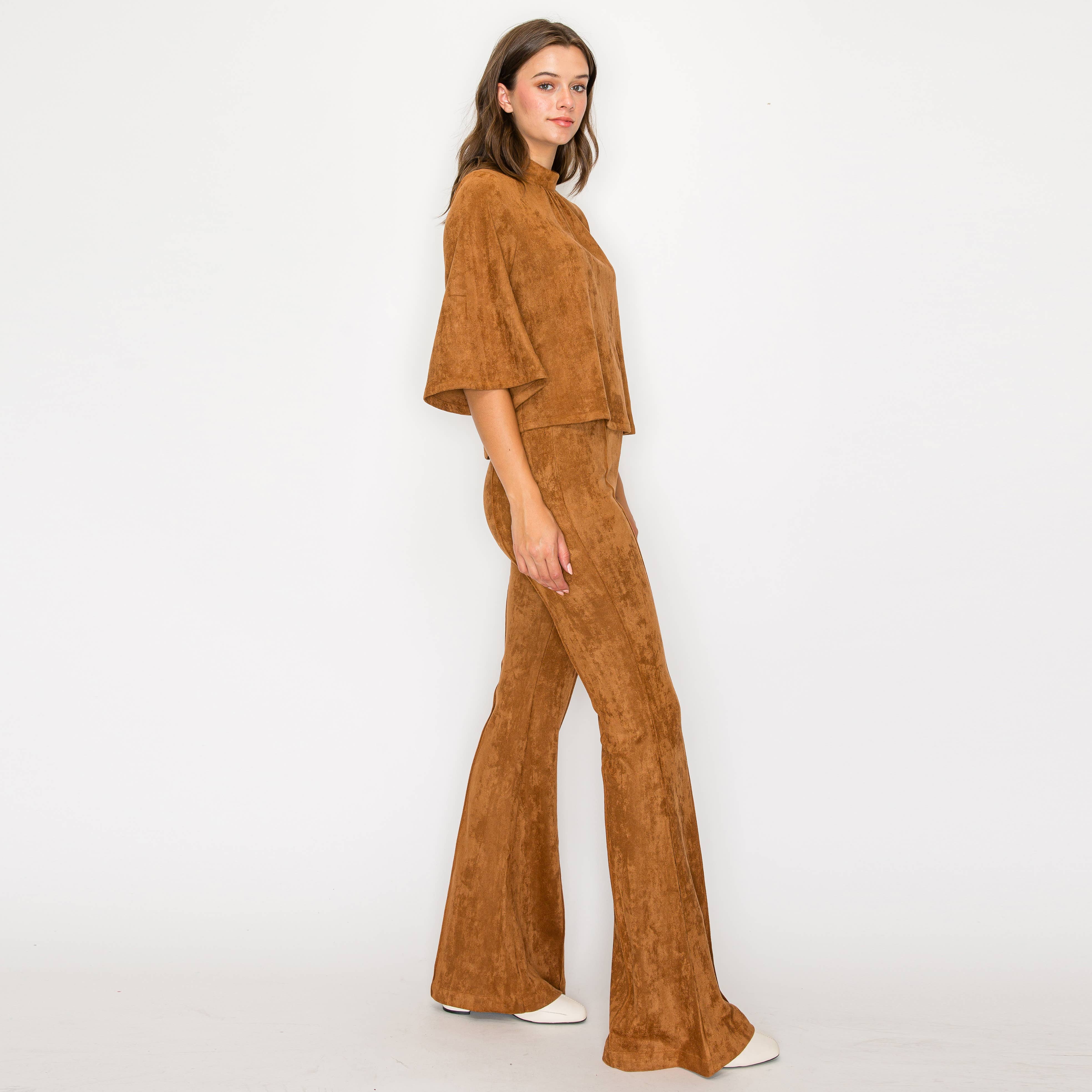Camel suede boot cut pants