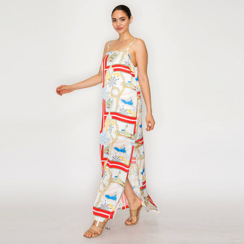 ATLANTIC BREEZE RED Satin Scarf Midi Dress