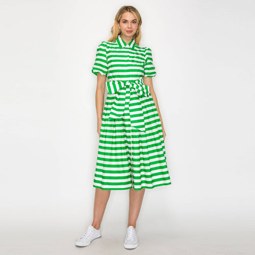 Lucky Green Stripe Shirt Midi Dress
