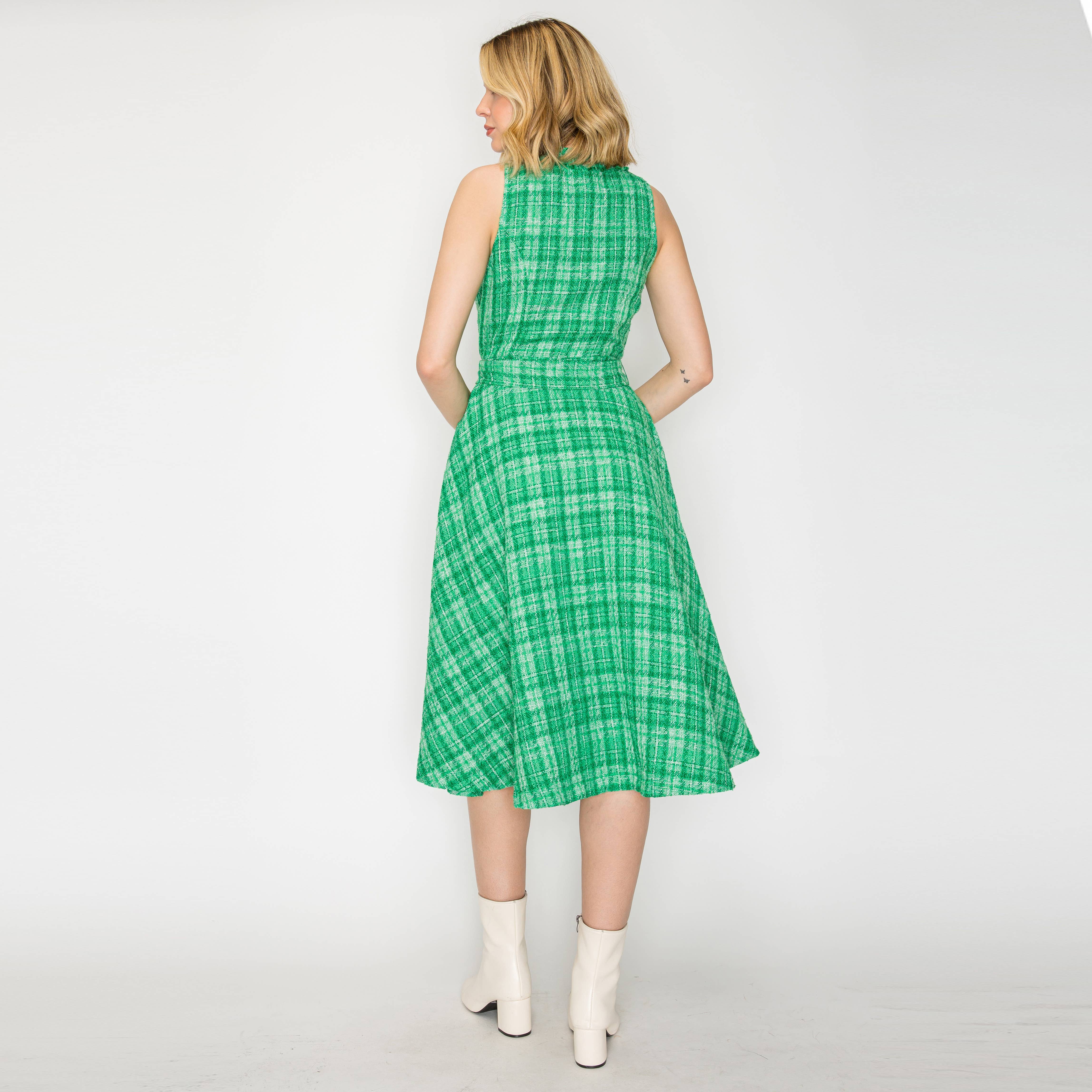 Pretty Green Checker Boucle Mini Dress