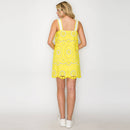 Lemon Yellow Daisy Eyelet Embroidery Mini Dress
