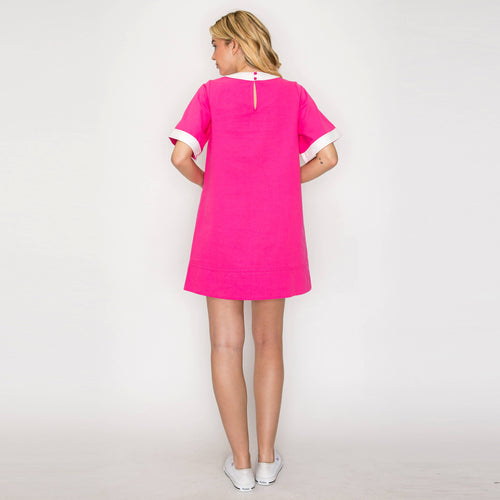 Hot Pink & White Retro Mod Look Mini dress