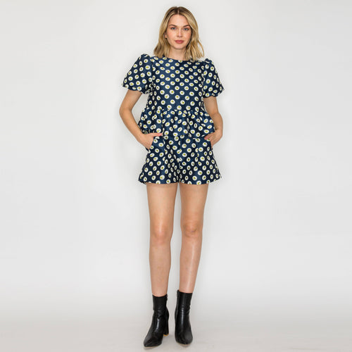 Flower Polka Dots Peplum Top
