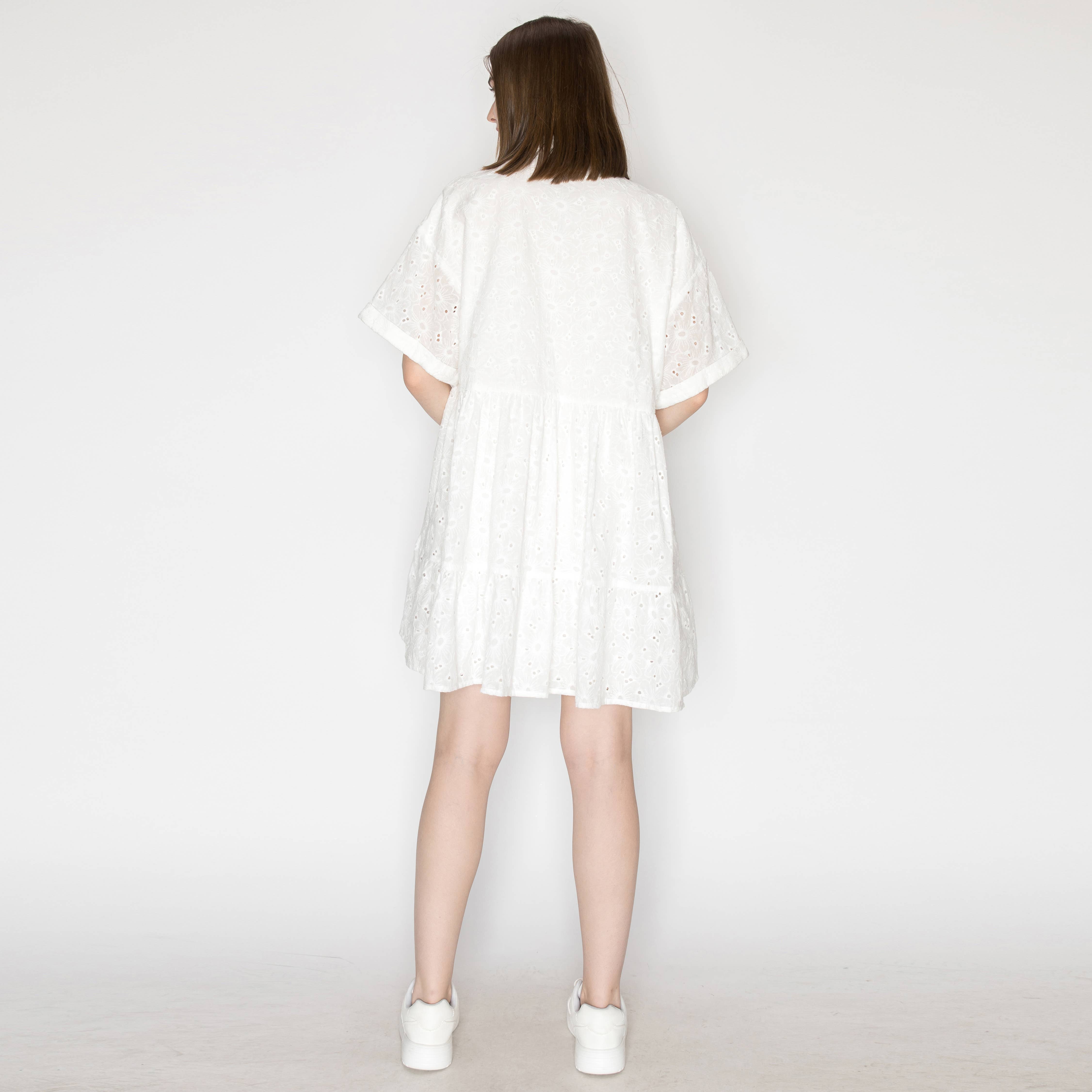 Cotton eyelet shirts mini dress