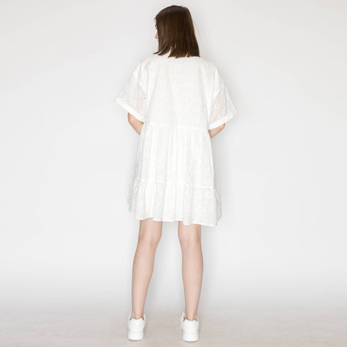 Cotton eyelet shirts mini dress