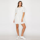White Daisy Cotton Eyelet Mini Dress With Binding