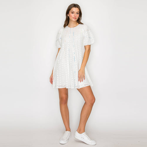 White Daisy Cotton Eyelet Mini Dress With Binding