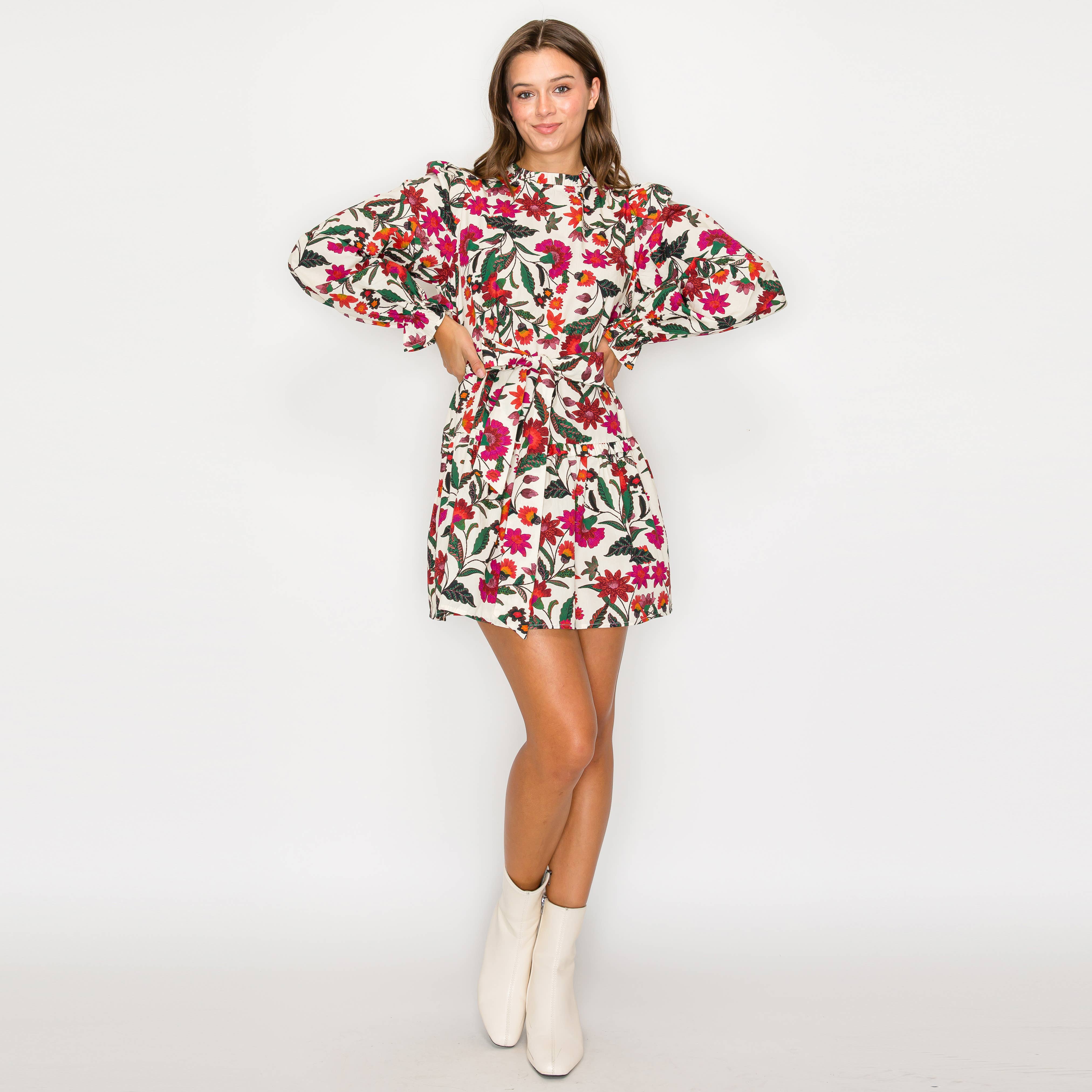 Jacobean Print Cotton Mini dress