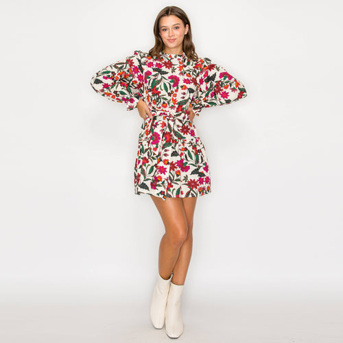 Jacobean Print Cotton Mini dress