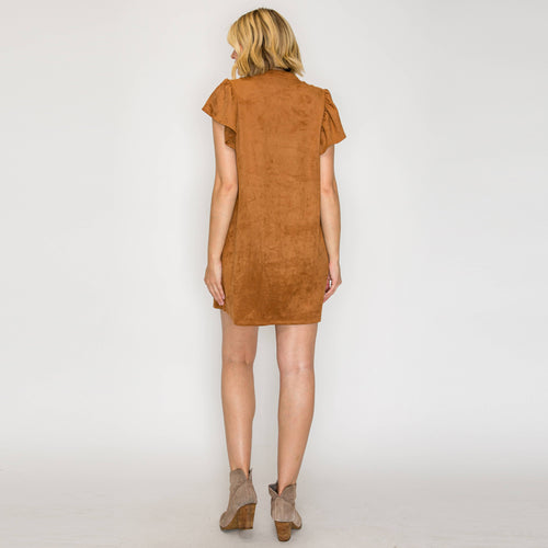 Faux Suede Flutter Sleeve Dress