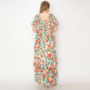 Summer jacobean Print tiered ruffle maxi Dress