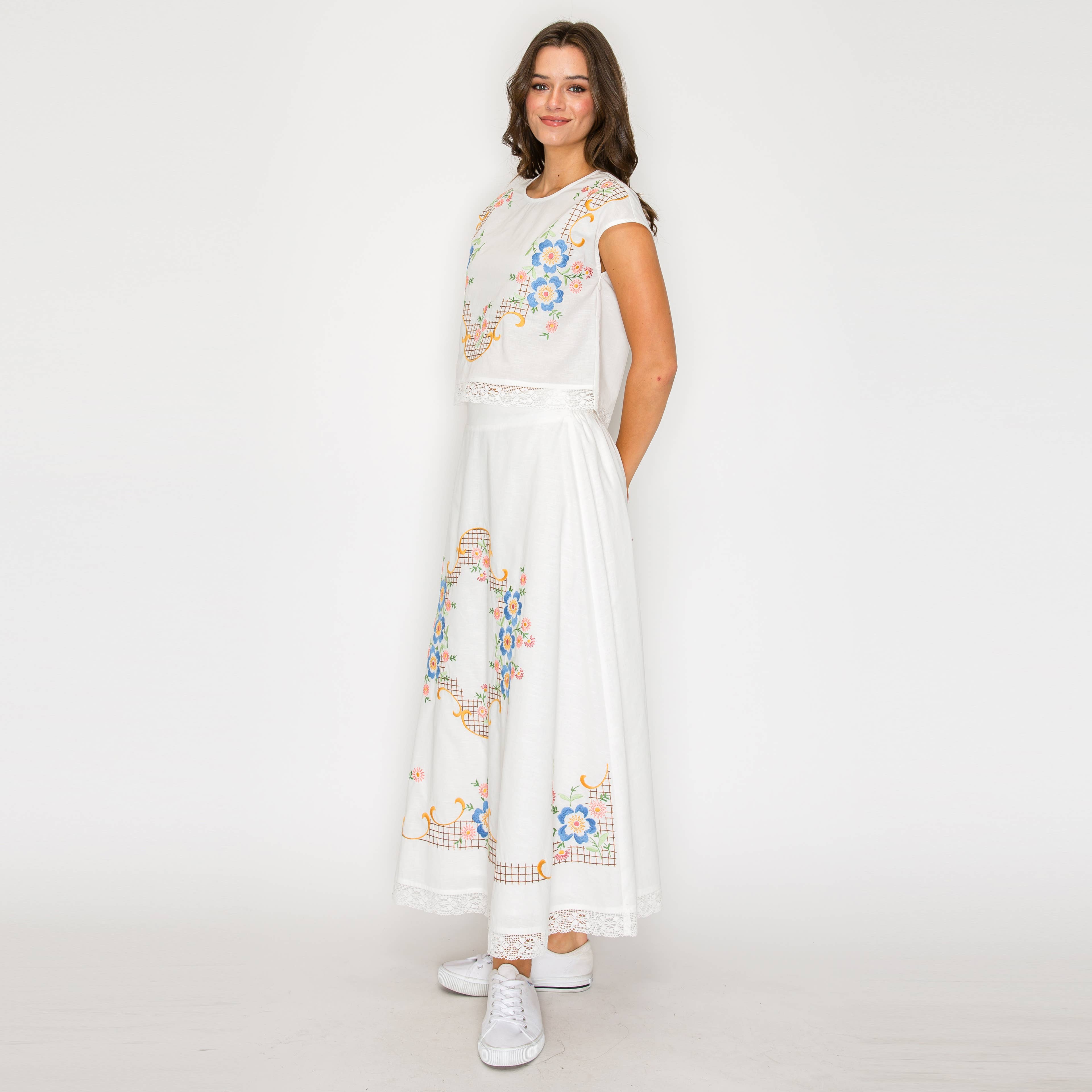 Heirloom Garden Embroidered Midi Skirt