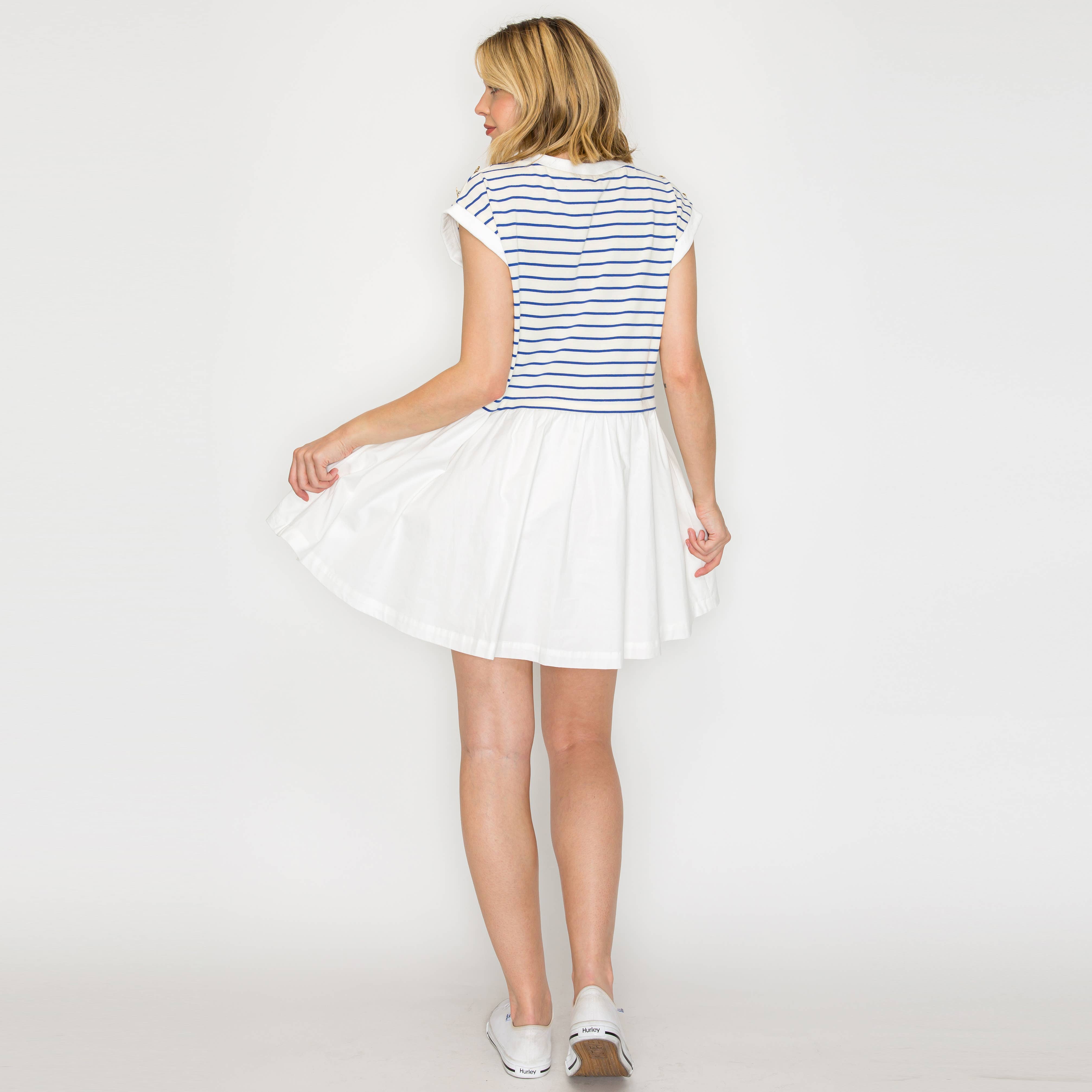 Marine Blue Stripe Mini Dress