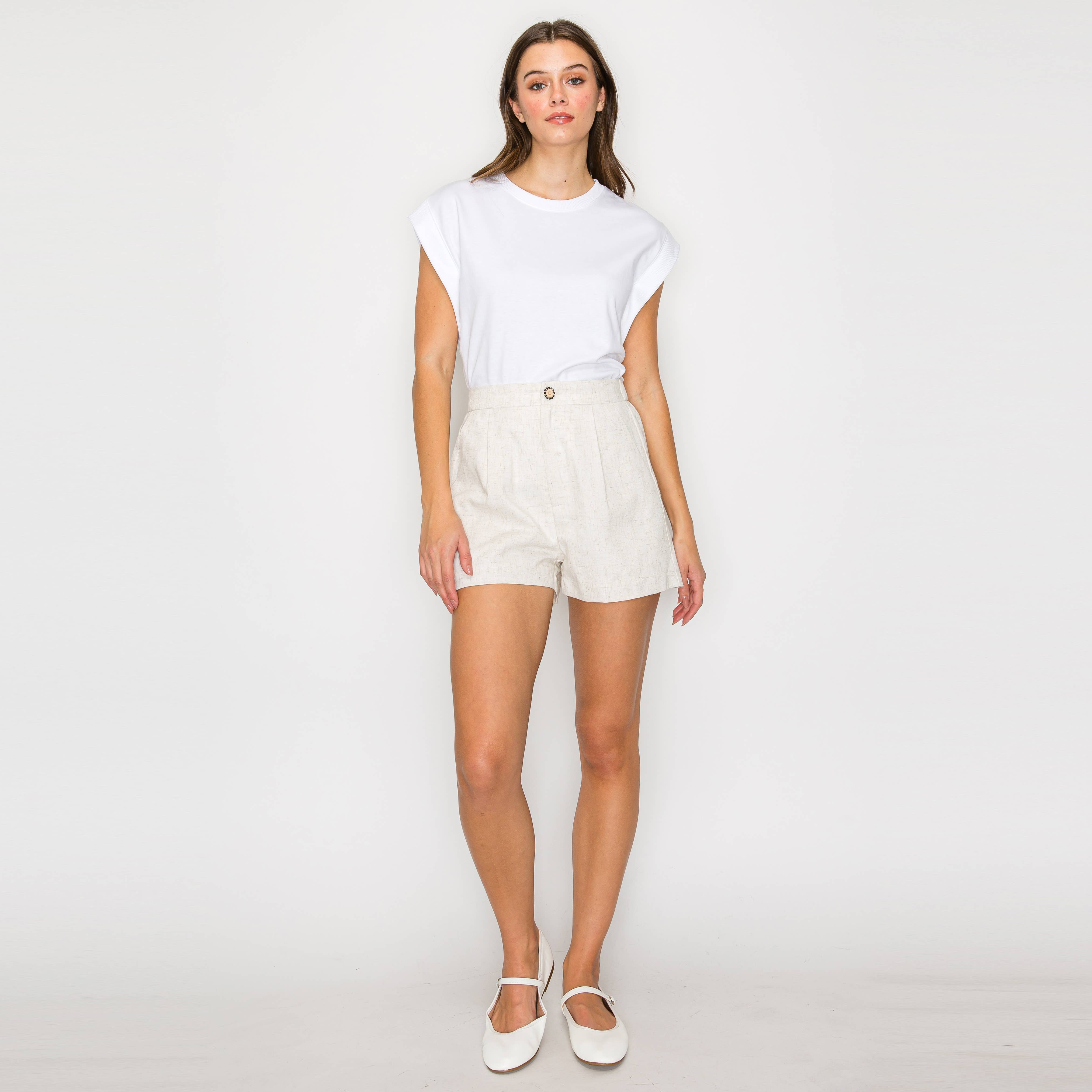 Linen Shorts with Bead Button
