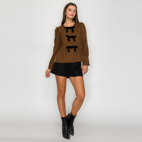 Classic is forever Brown polka dots Peplum Jacket- LWJ1162
