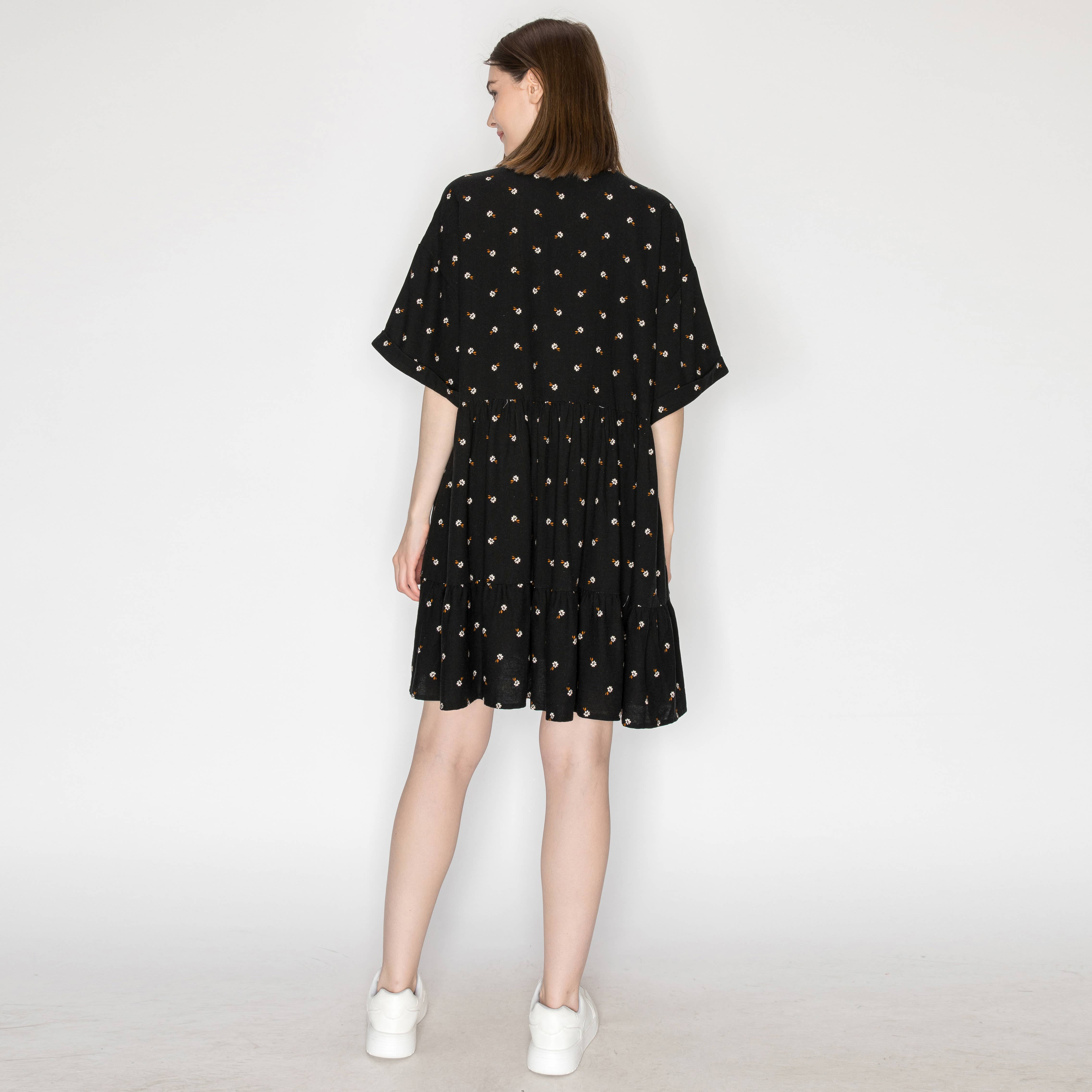 Linen print shirts mini dress